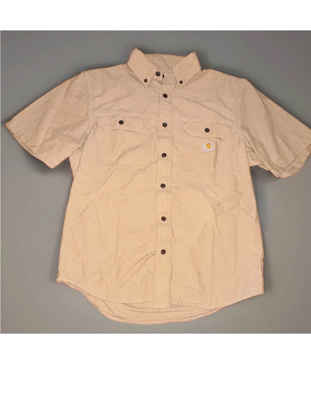 Carhartt Men’s M Loose Fit Mid-weight Button-Up Work Shirt Dark Tan 100% Cotton